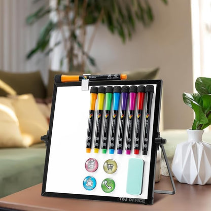 Small Magnetic Desktop White Board – Portable Mini Easel Dry Erase Whiteboard for Students Double Side to Do List Dry Erase Board with Stand for Office, School, Home 10 x 10 inches