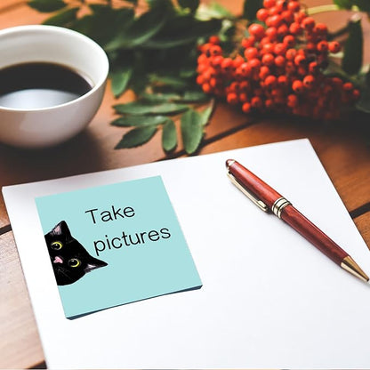 9 Pads Black Cat Sticky Notes Set, Pink Self-Stick Note Pads, Cute Memo Pads Super Adhesive Note Card for Cat Lover Gift, Teacher Office and School Supplies, 3x3in