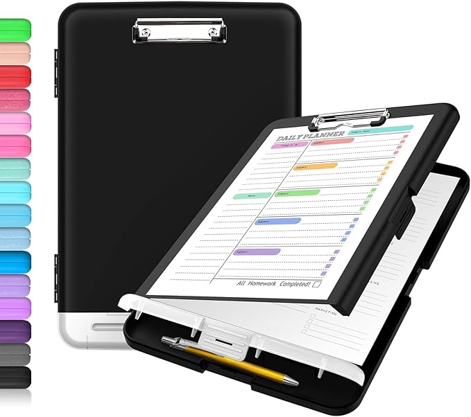 Sooez Clipboard with Storage, High Capacity Nursing Clip Board 8.5 x 11 with Pen Holder & Low Profile Clip, Plastic Clipboards Case Box, Teacher Must Haves School Office Supplies,Letter Size/ A4