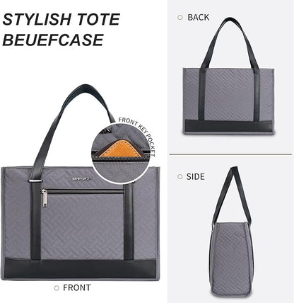 EMPSIGN Laptop Tote bag for women 16 Inch, Stylish Computer Shoulder Tote Bag for Work, Large Capacity Quilted Laptop Briefcase, Waterproof Women Business Office Bag, Quilted Grey