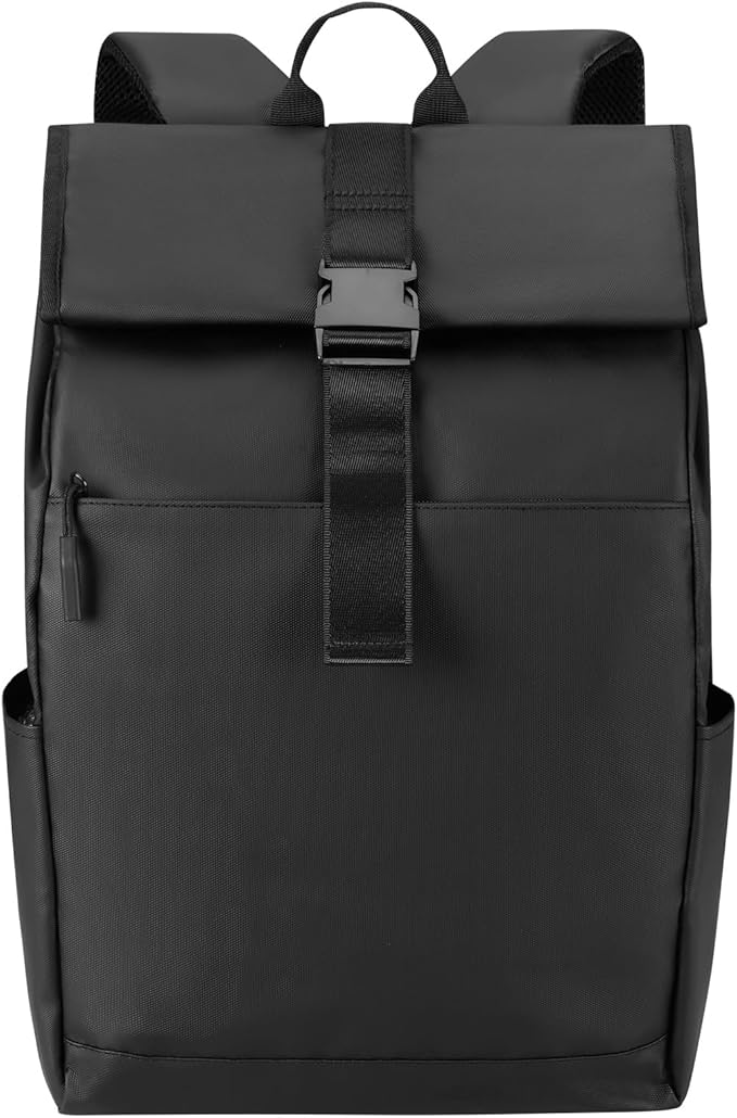 Roll Top Backpack -Lightweight, Water-Resistant, Expandable Casual Daypack for 13-16 Inch Laptop-Ideal for Work,City Commute,Campus -Adjustable Capacity 17-20L-Black