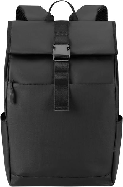 Roll Top Backpack -Lightweight, Water-Resistant, Expandable Casual Daypack for 13-16 Inch Laptop-Ideal for Work,City Commute,Campus -Adjustable Capacity 17-20L-Black