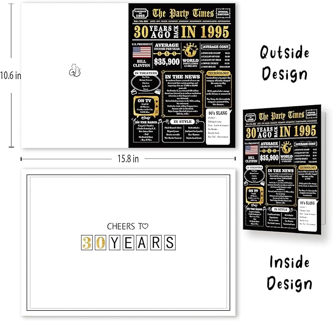 Jumbo 30th Birthday Card, Unique 30th Birthday Gifts for Him Her, Funny 30 Birthday Decorations for Women Men, Big 30 Years Old Birthday Card