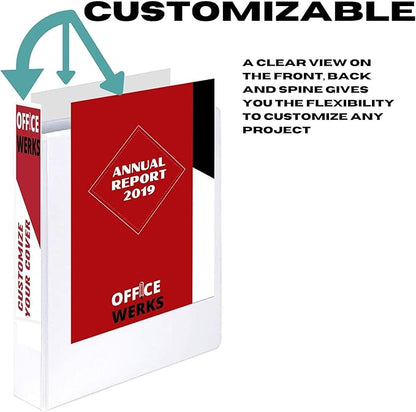 3 Ring Binders, 3 Inch Angle D-Rings, White, 4 Pack, Clear View, Pockets