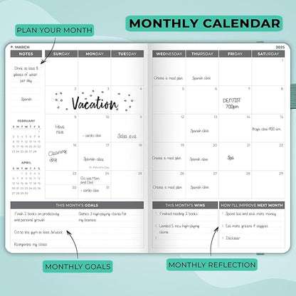 Clever Fox Dated Planner 2025-2026 – Weekly Life Planner Notebook for Goal Setting & Time Management – Planner with Habits Tracker, to-do List & Dated Pages – A5, Lasts 1 Year (Aquamarine)