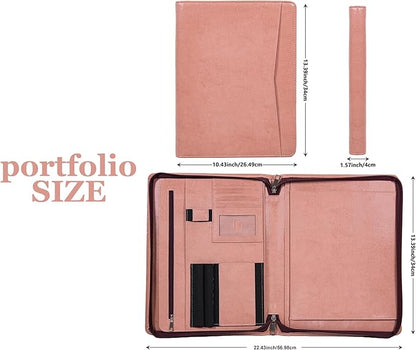Free Name Engrave, Custom Vegan Leather Portfolio for Women, Personalized Business Padfolio with A4/US Letter Writing Pad Holder, Portfolio Folder for Girlfriend, Wife, Daughter, Customized, Pink