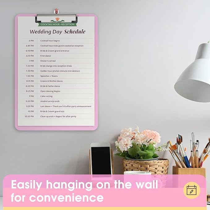 Plastic Clipboards 2 Pack, A4 Pink Clip Board 8.5x11 for Classroom, Students, Kid, Woman, Size 9" x 12.5" with Low Profile Clip, Office & School Supply