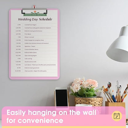 Plastic Clipboards 2 Pack, A4 Pink Clip Board 8.5x11 for Classroom, Students, Kid, Woman, Size 9" x 12.5" with Low Profile Clip, Office & School Supply