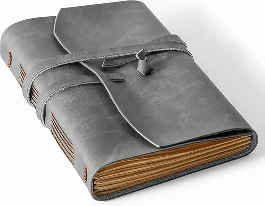 Leather Journal Notebook - Genuine Leather Journals for Writing 5x7.1 Inch, Vintage Journal For Men and Women, Artist,Travel Journal,Grey