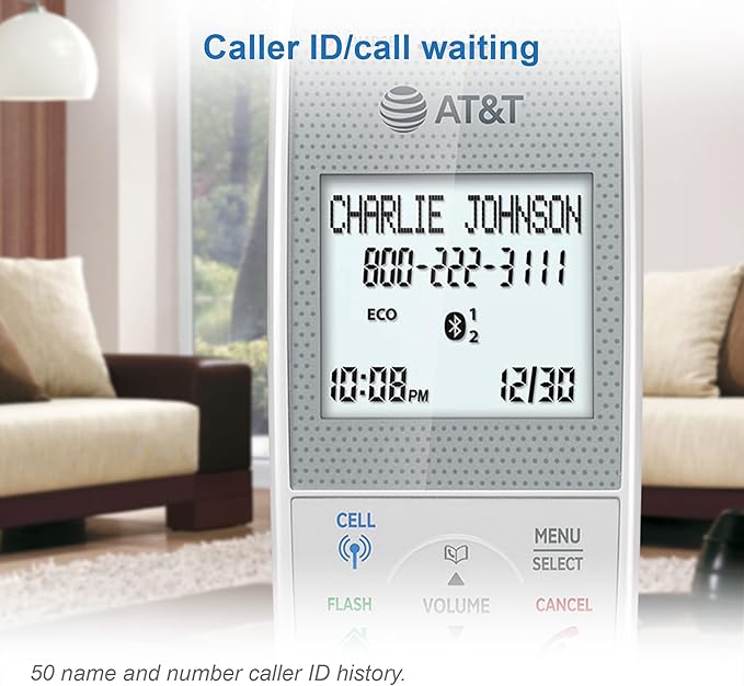 AT&T DAL75211 DECT 6.0 Cordless Home Phone with Smart Call Blocker, Bluetooth Connect to Cell, Digital Answering Machine, Full-Duplex Speakerphone, Expandable to 5 HS (White)