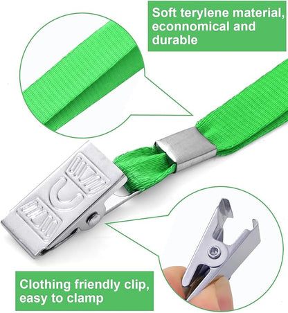 100 Pcs Lanyards for ID Badges and 100 Pcs Clear Name Tag Holders Reusable Lanyard with Clip Plastic ID Card Badge Holder Name Badges for Adults Kids Business School Office Supplies (Green)