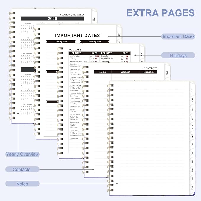 2026 Planner, Weekly and Monthly Academic Planner Calendar (JAN.2026 - DEC.2026), Planning Agenda Book, for Office Desk Accessories and School Supplies, A5(6.3" x 8.5")