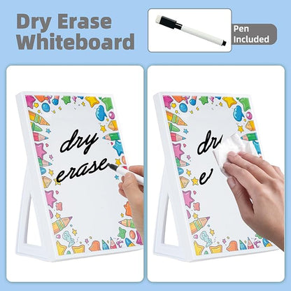 Desktop Whiteboard with Pre-Set Designs, Small White Board Dry Erase for Desk, Mini Dry Erase Board 8.5" x 6", Compact Desktop Whiteboard for Kids (Pencil)