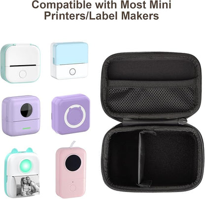 QYCHHJ Mini Printer Carrying Case for Phomemo T02/Memoking/HUIJUTCHEN Mini Sticker Printer, Portable Hard Travel Case for Label Maker, Thermal Printer Paper, Small