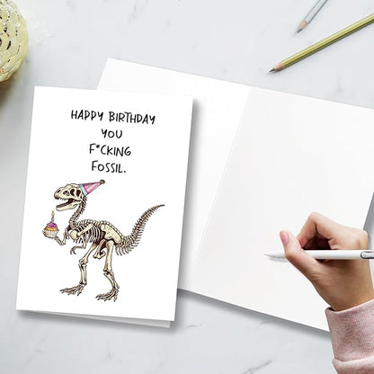 Dinosaur Birthday Greeting Card, Funny & Sarcastic, Blank Inside, Unisex-Adults, 5x7 inches
