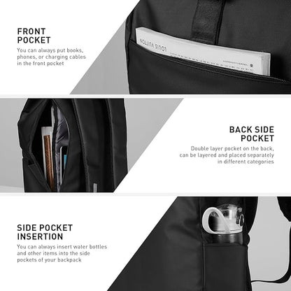 Roll Top Backpack -Lightweight, Water-Resistant, Expandable Casual Daypack for 13-16 Inch Laptop-Ideal for Work,City Commute,Campus -Adjustable Capacity 17-20L-Black