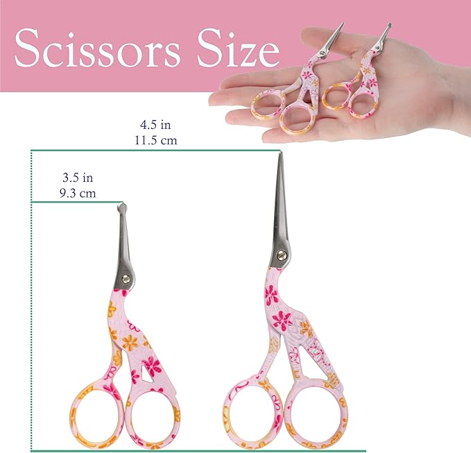 Stork Bird Rounded Safety Tip Embroidery Craft Stainless Steel Crane Scissors - Pink - 6 Pairs