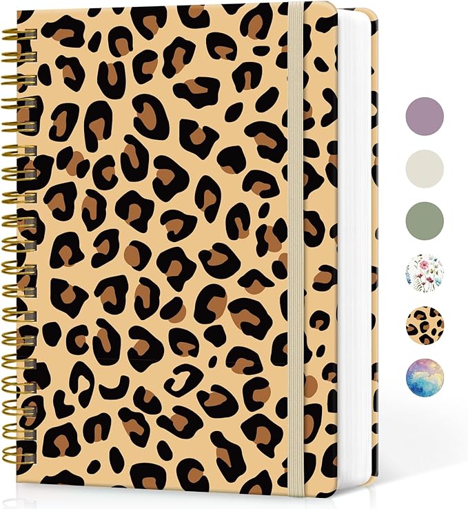 Lined Spiral Notebook Journal for Work, 300 Pages Thick B5 (7.1"x10") College Ruled Journal for Women & Writing, Hardcover Notebook for Note Taking, Perfect for Office Home School Supplies, Leopard