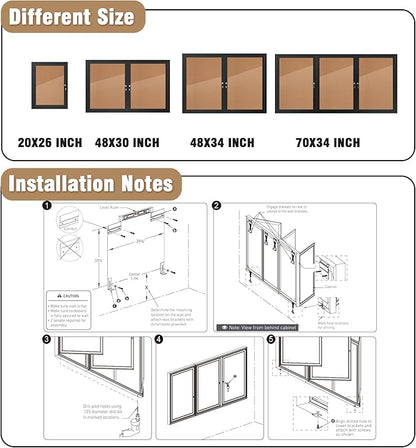 70"x34" Enclosed Bulletin Board, Outdoor Lockable Weather-Resistant Aluminum Cork Noticeboard for School & Office, Black Frame w/Cork