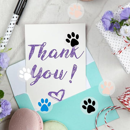 Paw Print Stickers,1.5" Clear Round Bear Paw Print Stickers Dog Puppy Paw Stickers Bear Paw Stickers with Perforation Line (500 PCS,White)