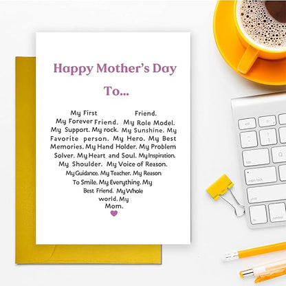 UUEFKTN Cute Mother's Day Card for Mom, Heartfelt Mothers Day Card from Child, Mothers Day Gift from Daughter Son, Poem Mother's day Card for Women, Keepsake Mother's Day Card Gift