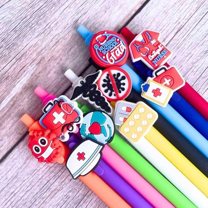 YJ PREMIUMS 10-Pack of Cute Nursing Pens with Heart, Syringe Designs in Black Ink - Versatile Writing Instruments for Nurses, Medical Assistants, Students (Nurse)