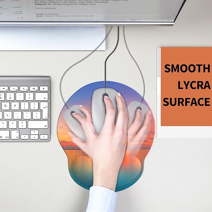 eulps Mouse Pad with Wrist Rest, Comfortable Computer Mousepad with Gel Wrist Support Smooth Surface and Non-Slip PU Base for Pain Relief, Laptop, Office & Home (Oceanic Sunset)