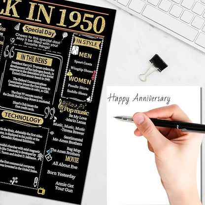 Joycard 75th Anniversary Card for Women Men, Gold Wedding Card for Wife Husband, Sweet Marriage Decorations Gifts for Couple, Perfect for Her Him on Anniversary Day, Back in 1950