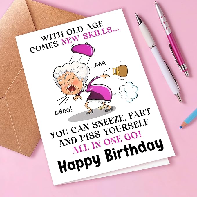 Funny Birthday Card for Old Women, Ladies, Unisex-Adults, 50th, 60th, 70th Birthday, Greeting Card