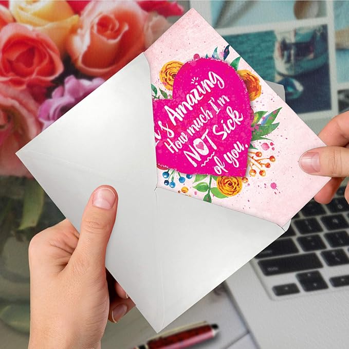 NobleWorks - Funny Anniversary Greeting Card - Romantic Spouse Humor, Married Couples Anniversary Notecard - Not Sick of You C6857ANG