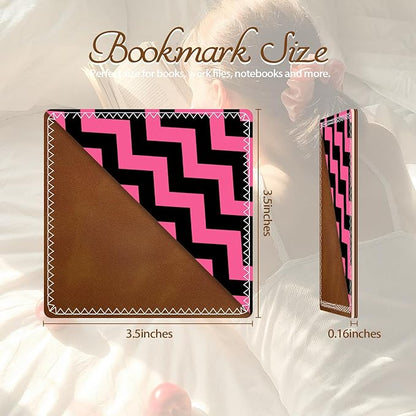 Personalized Leather Bookmarks, Fun & Cute Book Accessories for Reading Lovers, Unbreakable Page Markers for Women Men Girls Boys Student Teacher Kids Retirement Birthday Gifts (Black&Pink Stripes)