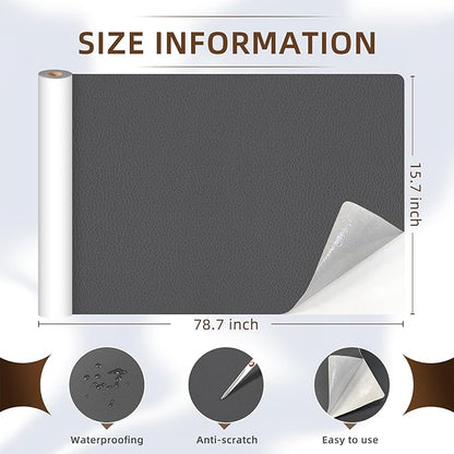 CHEIGHY Leather Repair Kit Self Adhesive Leather Repair Patch for Furniture 15.7X78.7 inch Vinyl Repair Kit for Couches Car Seats Sofa Office Chair Belt Jackets (Dark Grey)