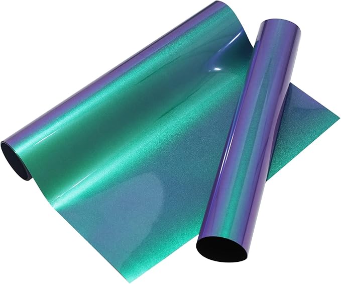 VINYL FROG Chameleon Heat Transfer Vinyl Purple to Green Gradual Transfer Vinyl Roll 12"x5ft with Iron and Heat Press Gradient Change Color HTV for T-Shirt