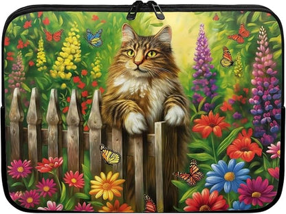 Cats Flower Printed Laptop Briefcase for Women Men, Waterproof 15 Inch Laptop Bag Messenger Bag Lightweight Laptop Case for Office Business Traveling Daily Use, Gift for Father