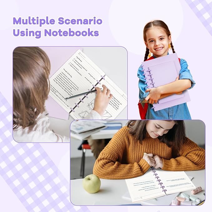 Discbound Notebook, 8-Disc Disbound Planner with Removable Pages, 180 Pages Spiral Notebook, Poly Cover Discbound Planner for Work, Travel, Note Taking(With Index Sticker),Purple,A5