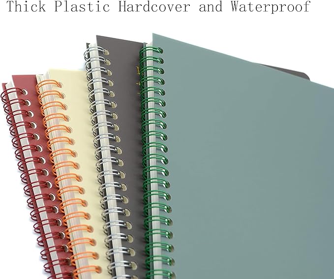 Yansanido Spiral Notebook, 4 Pcs B5 Thick Plastic Hardcover Graph Paper 4 Color 80 Sheets -160 Pages Journals for Study and Notes (Grid-4pcs Wine Red,Brown,Green,ivory, B5)