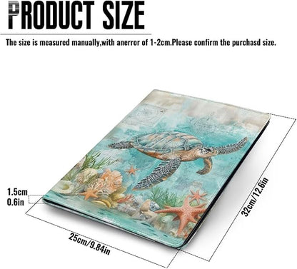 Cozeyat Beach Starfish PU Leather Portfolio Professional Organizer Padfolio for Women Girls, Sea Turtle Document Folio for Letter Size Writing Pad/Business Card Holder