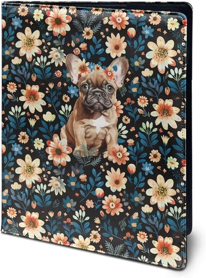 Office Folder Colorful Flower Dog Print PU Leather Padfolio with A4 Size Clipboard Clip for Business Resume Interview Document Sleeve Binder Folder for Men/Women