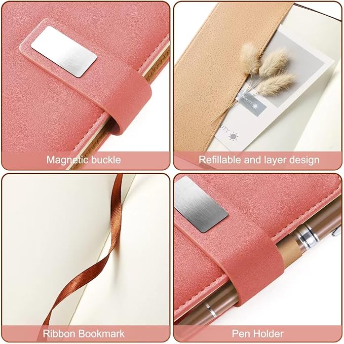 A5 Blank Journal Notebook, Refillable Hardcover Leather Sketchbook with Pocket and Magnetic Buckle, 240 Pages Thick Travel Sketchbooks for Drawing and Writing, 80gsm Unlined Journal for Men and Women