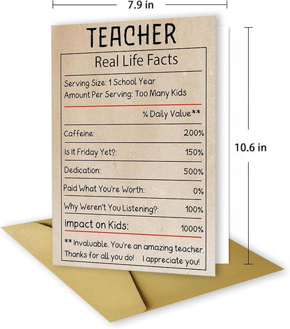 Funny Teacher Appreciation Card, 10.6x7.9 inches Teacher Thank You Card with Envelope, Teacher Gifts form Students, Teacher Appreciation Week Gifts Ideas