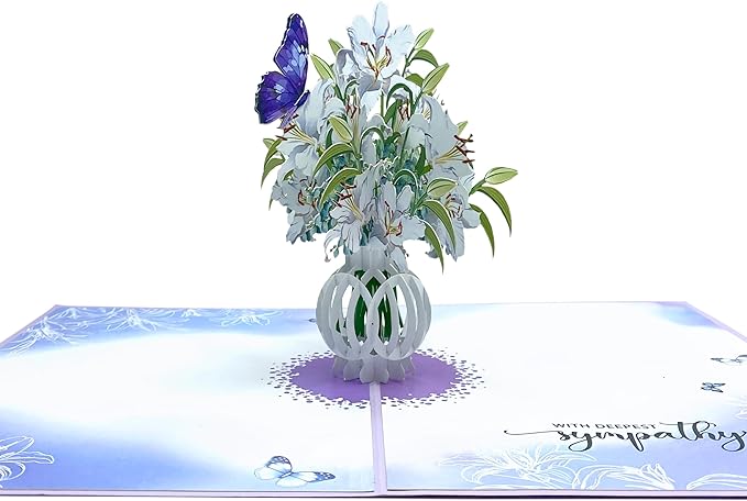 Paper With Deepest Sympathy Card, Lily Pop Up Card, Loss of Loved One, Pet, Mom, Dad, Child, Thinking Of You, Condolence, Bereavement, Grief, Greeting Card with Envelope (Lily)