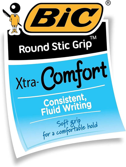 BIC Round Stic Grip Xtra-Comfort Fine Ball Point Pen; Blue; 12 Pack