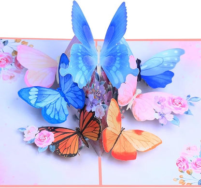 Pop Up Card, Butterfly and Flower 3D Greeting Card with Envelope for Any Occasion, Birthday, Mother's Day, Anniversary, Valentines Day, Handmade Gifts, Foldable Celebration Cards for Friends