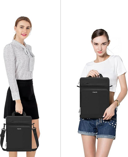 MOSISO Vertical Laptop Shoulder Bag Compatible with MacBook Air/Pro,13-13.3 inch Notebook,Compatible with MacBook Pro 14 2023-2021 A2779 M2 A2442 M1 with Front Raised Pockets&Fix Handle&Belt, Black