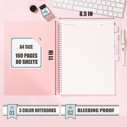 3 Pack Ruled Notebook, 8.5 x 11 Inches Spiral Notebooks for Work, School and Journal with 110 GSM Journal Ruled Paper, Large Notebook with 80 Sheets/160 Pages, Hardcover Ruled Journal