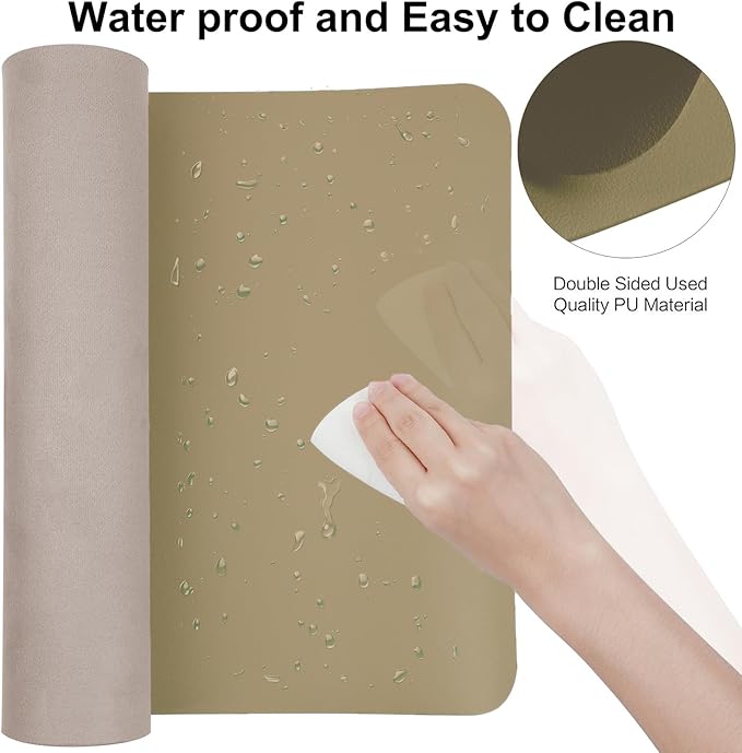 Boutilon Leather Desk Pad 24"x 14" Non-Slip Mouse Pad,Office Desk Mat,Waterprooft PU Leather Desk Blotter,Desk Pad Protector,Desk Writing Pad for Home Office Decor (S-Beige)