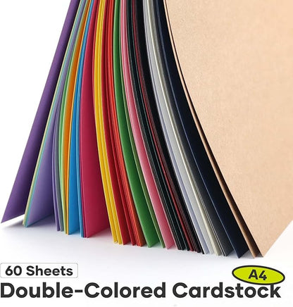 60 Sheets HTVRONT Colored Cardstock Paper - Assorted 23 Colors Cardstock A4 Size 230gsm Thick Cards for Card Making, DIY Craft, Decors and Paper Crafting Printer