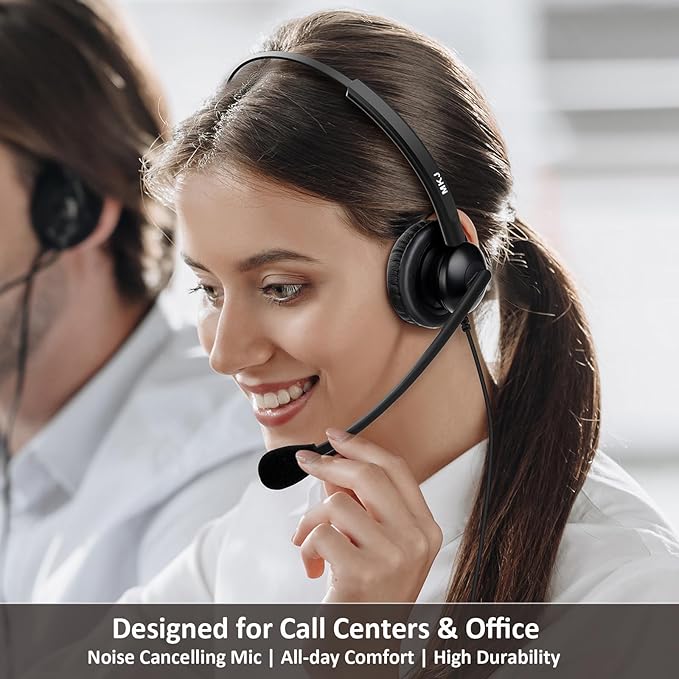 2.5mm Phone Headset for Office Landline Corded Telephone Headset with Noise Cancelling Microphone Wired Call Center Headphones for Panasonic KX-TGEA20 KX-TCA430 KX-TGE433 Cisco 303G 508G Uniden Vtech