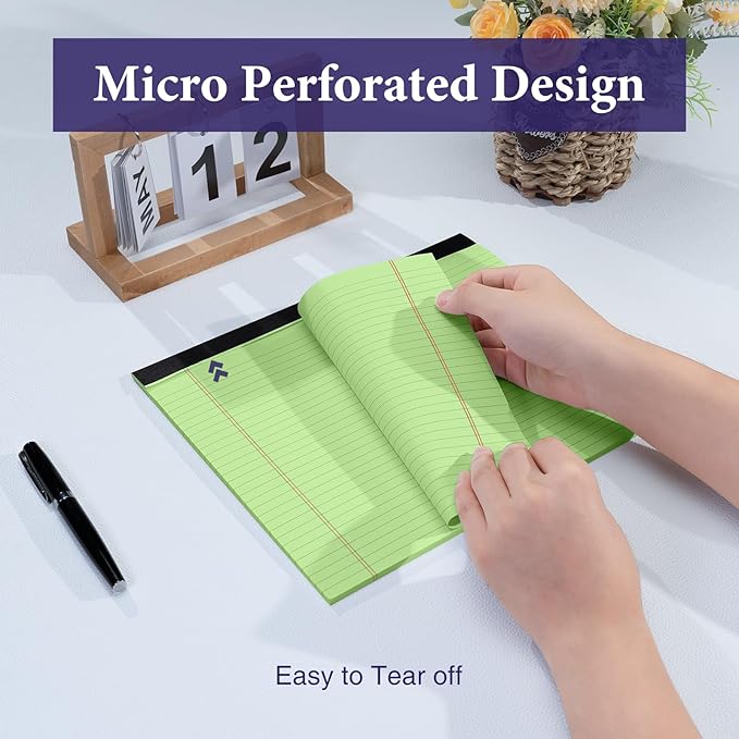 2 Pads Note Pads 11" x 9.5" Legal Pads College Ruled Notepad Micro Perforated Writing Pads Green Lined Paper 80GSM College Ruled Paper Pad of Paper 30 Sheets Notebook for School, To-Do Lists, Office