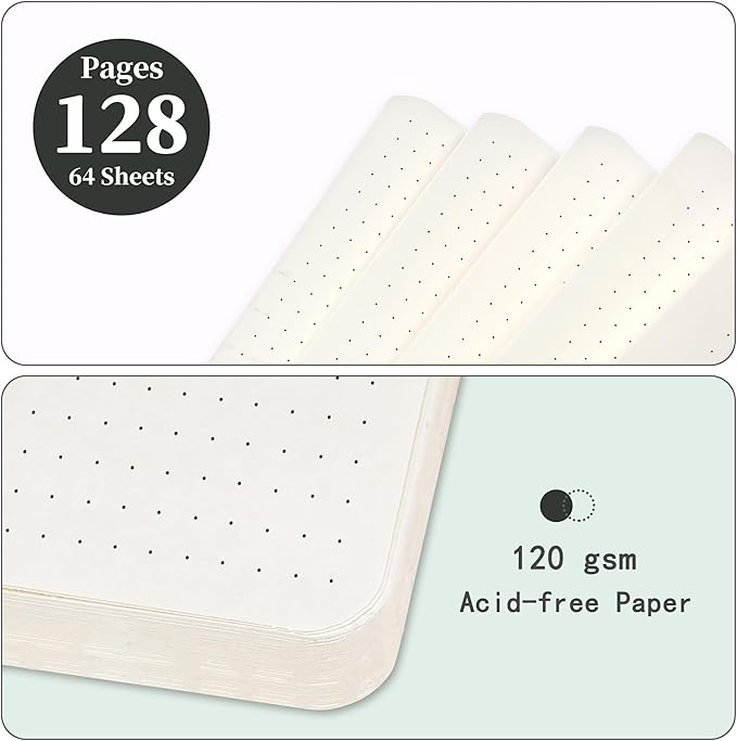 Dotted Journal/Notebook - Dot Grid Hard Cover Notebook, Premium Thick Paper with Fine Inner Pocket, Black Smooth Faux Leather, Pen Loop, 5.3'' x 8.26'' - Gray